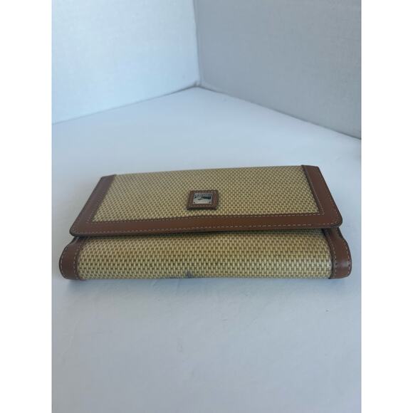 Vintage Dooney and Bourke Beige and Brown Leather Bifold Checkbook Over Flap - Picture 4 of 15